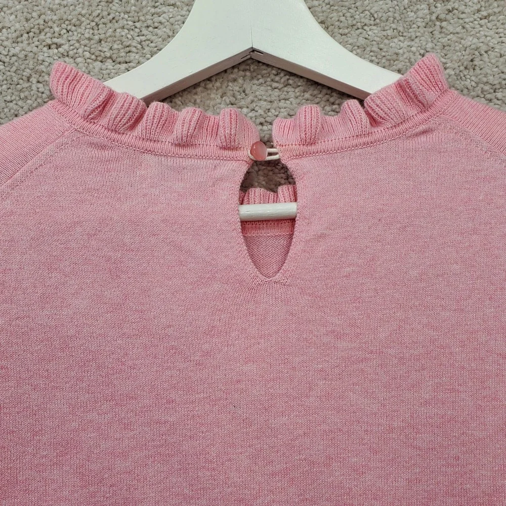 J.Crew Sweater Womens Medium Pink Cotton Long Sleeve Ruffle Neck Keyhole Back - Picture 6 of 10